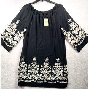 Studio West Apparel Floral Embroidered Tunic Women’s Dress Blk/Ivory Size S NWT